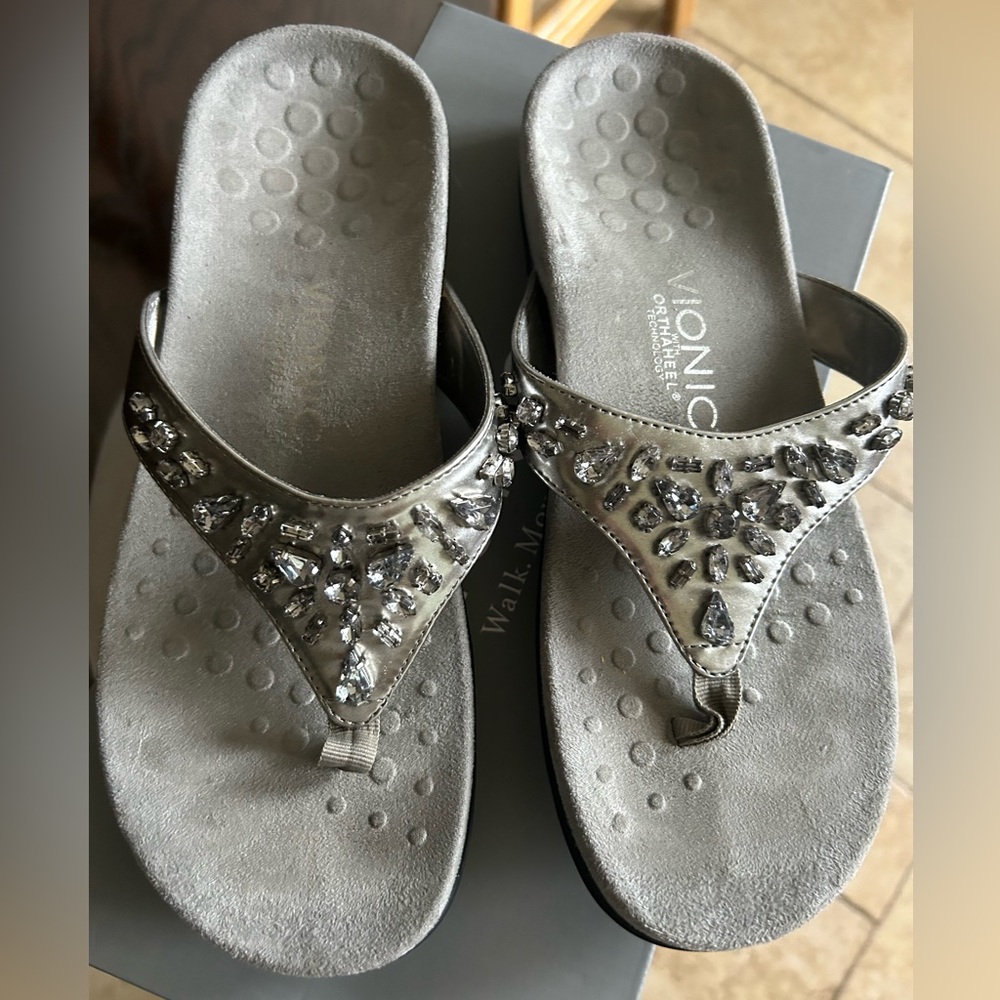 Vionic Silver Jeweled Flip-Flop Sandals